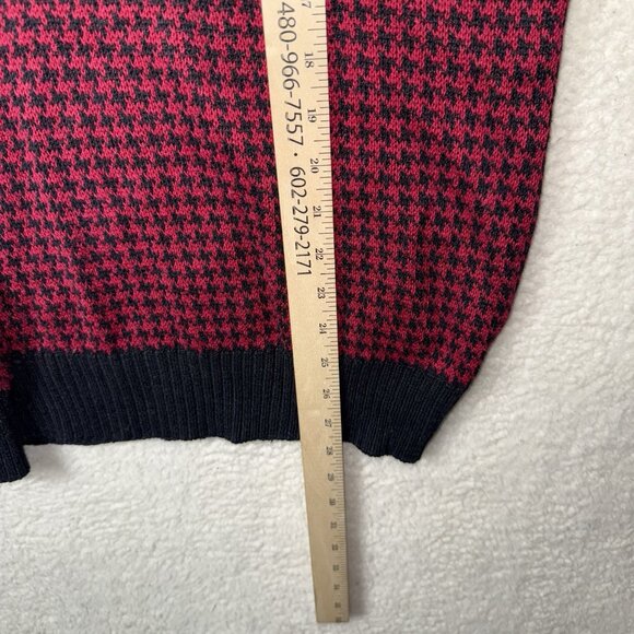 Vintage 80's Red Black Houndstooth V Neck Sweater Women's Size Medium Academic - Picture 6 of 6